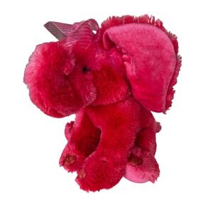 Russ Berrie Emeline Pink Elephant Plush Stuffed Animal Magenta Heart Feet Bow